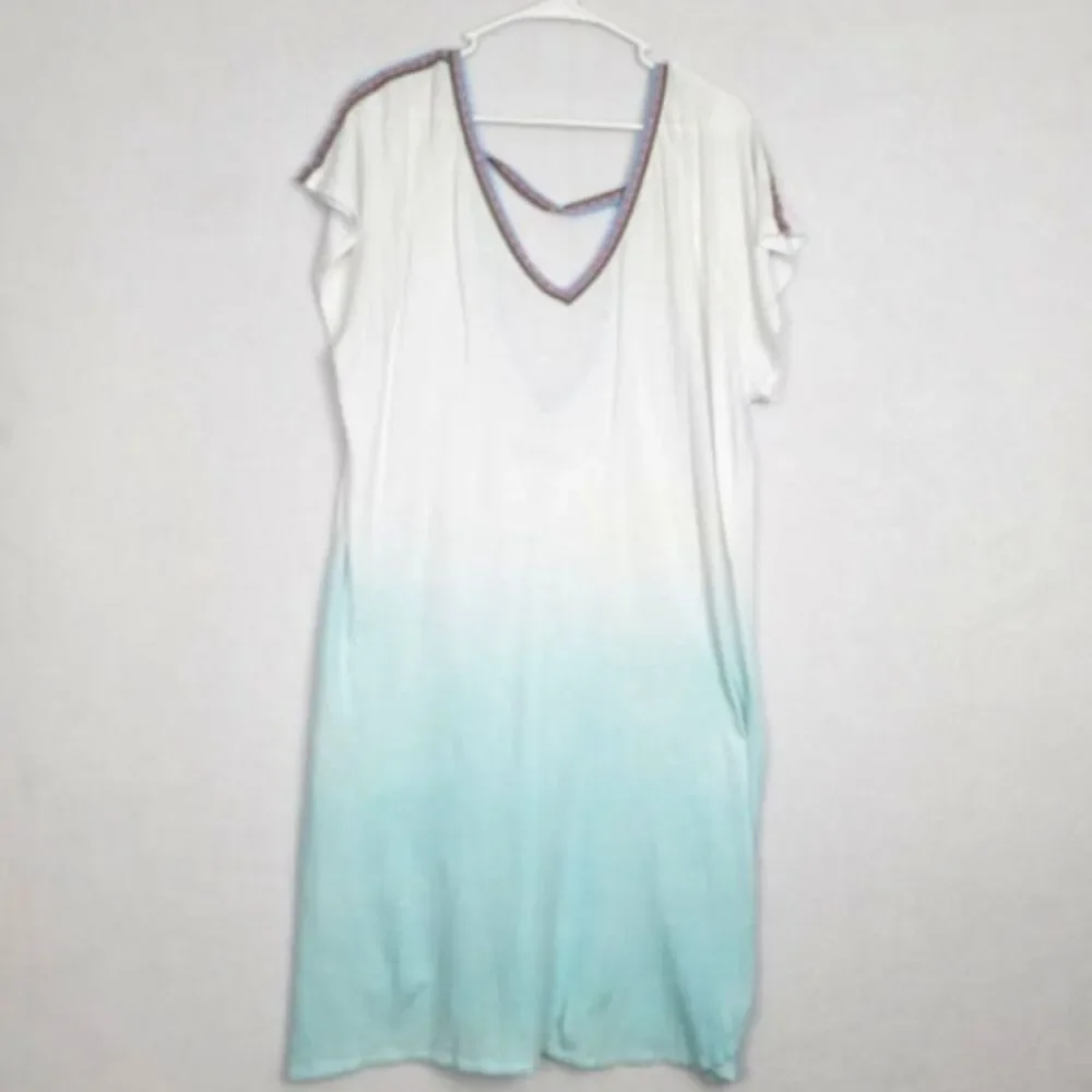 Pitusa OS Petite 100% Cotton Swim Cover Up Lightweight Blue ombre Resort Beach
